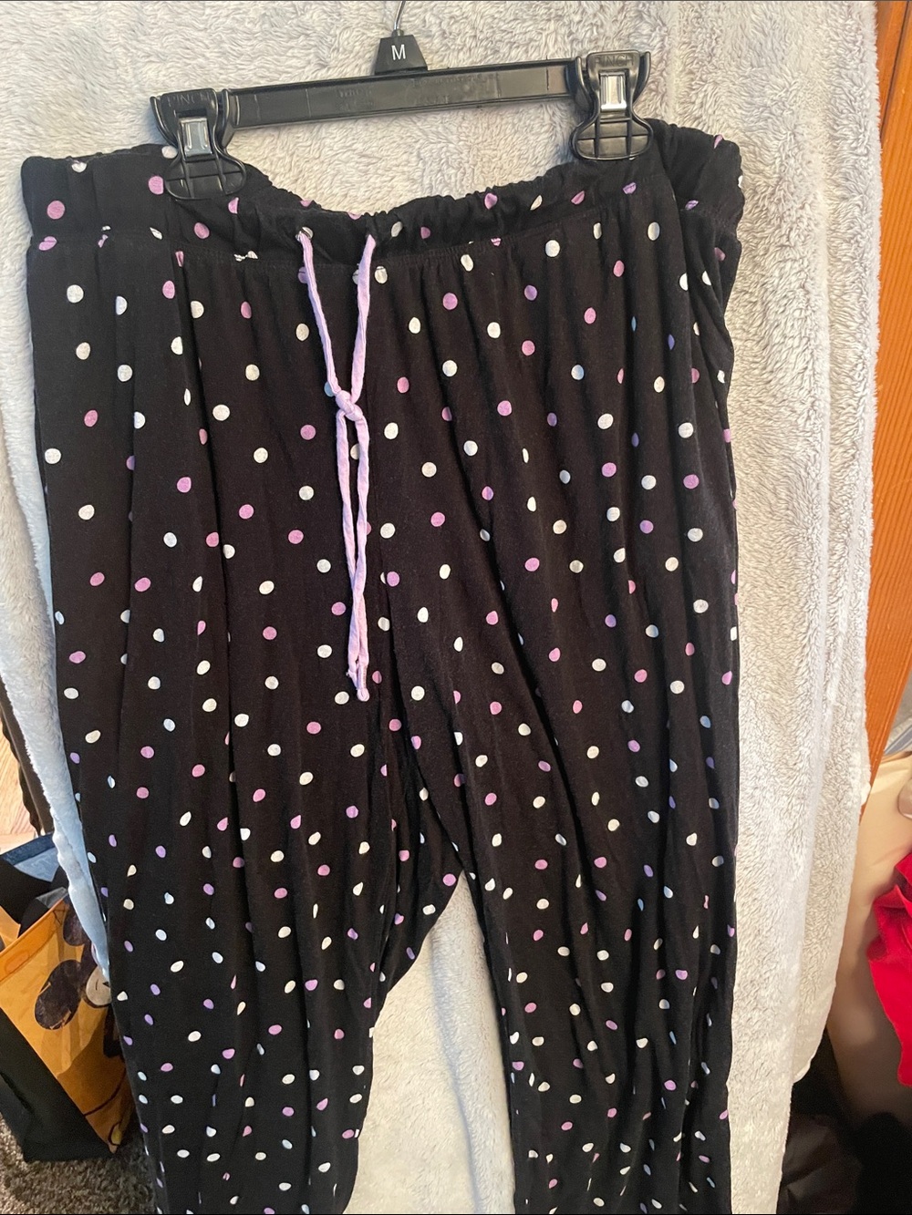 Polka Dot Pajama Pants - Black with White & Purple Dots